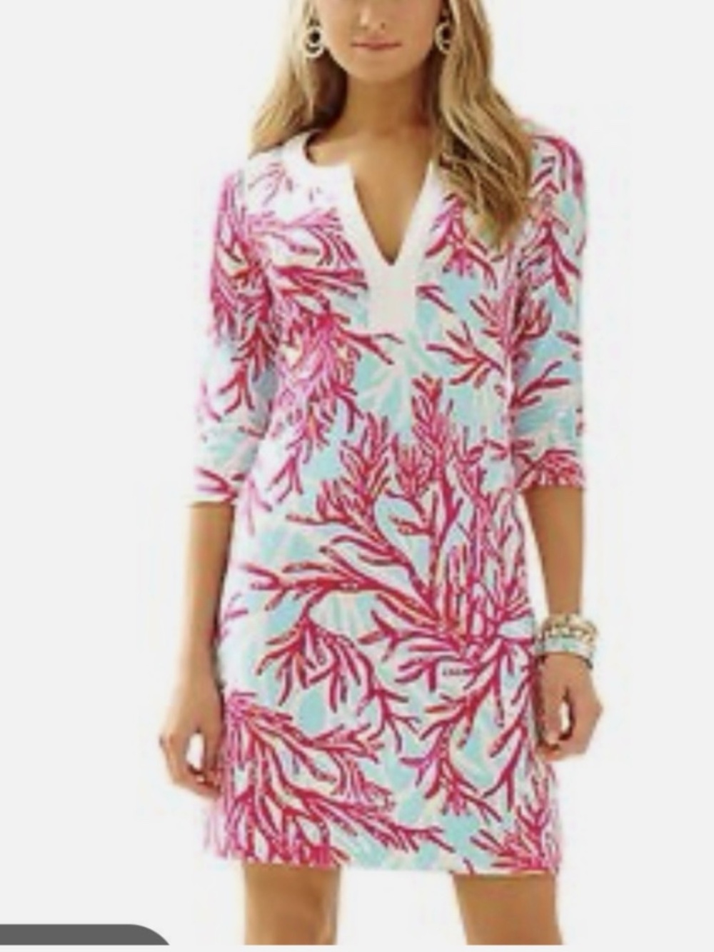Lilly Pulitzer Womens Floral Print Size XS So Soft Shift Dress Coral 3/4 Sleeve